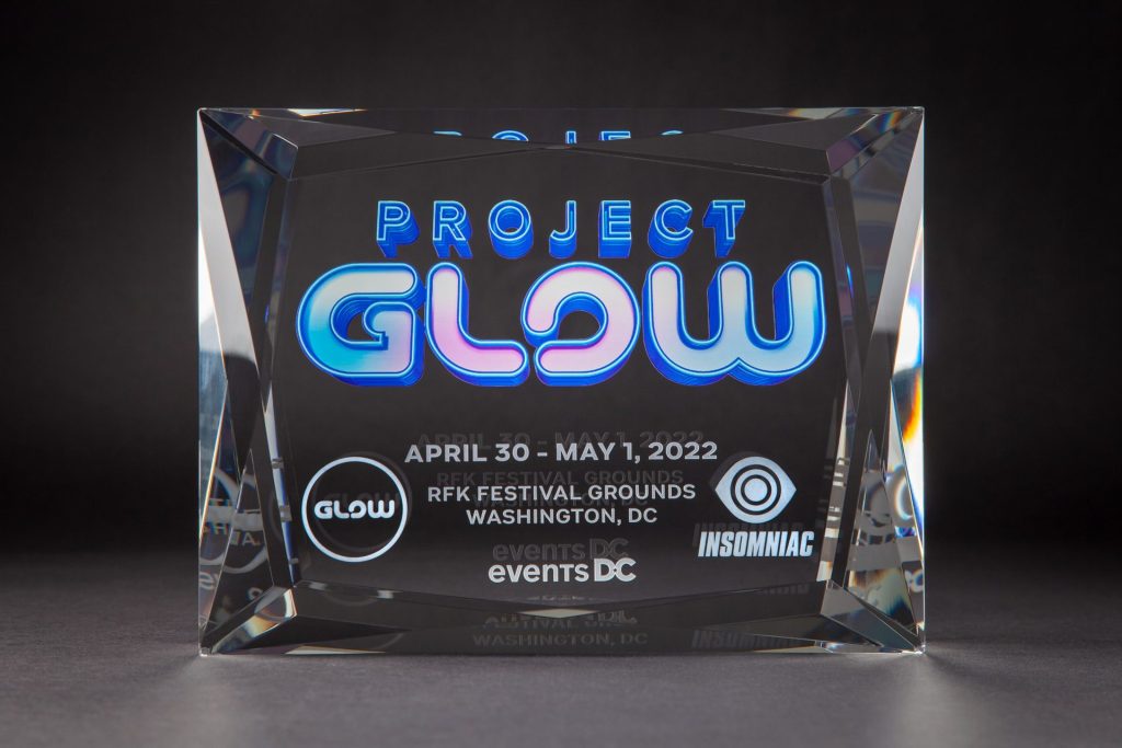 24RB4W Multi-facet rectangles project glow laser engraving surface etch, and microres uv print combined