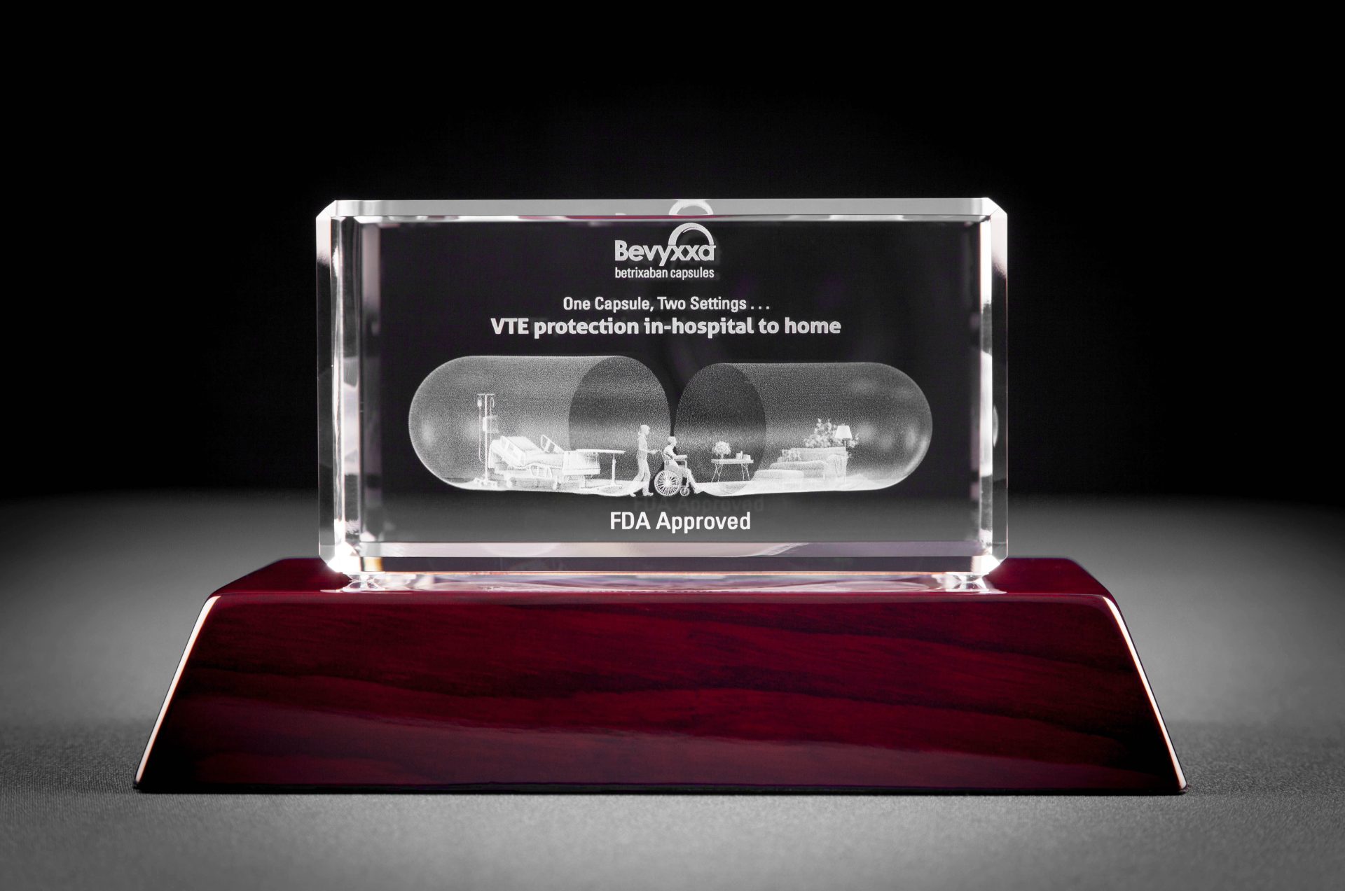 FDA capsule crystal engraving on LED base